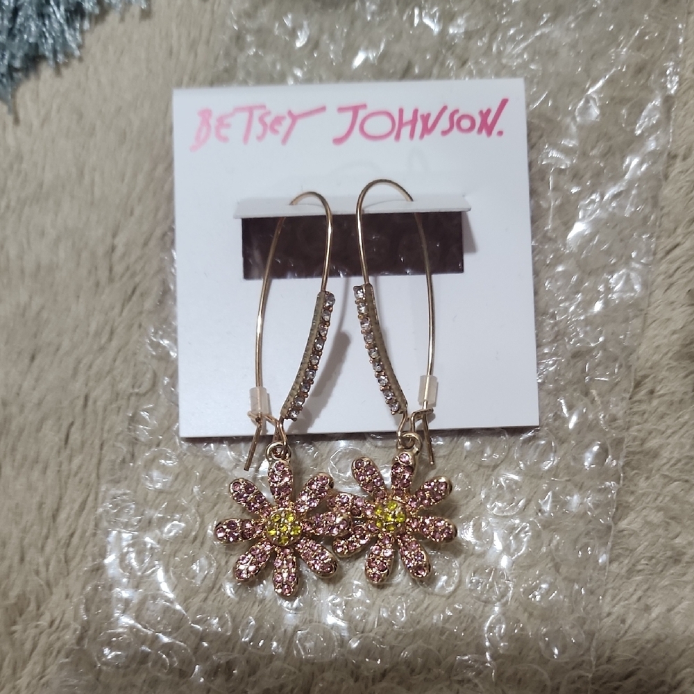 Betsey Johnson Pink and Gold Floral Drop Earrings